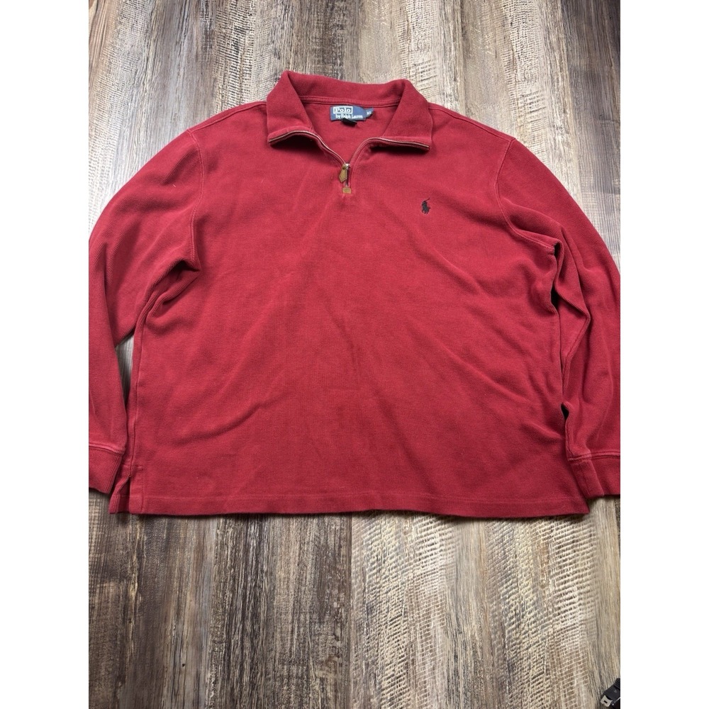 Polo Ralph Lauren Quarter Zip 1/4 Sweater Mens XL Red Pullover Casual Pony